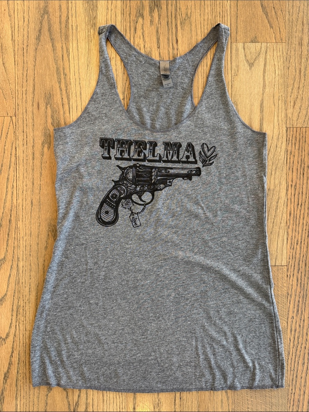 Thelma and Louise Women’s Heathered Gray Tank Revolver Tank Top Size Small